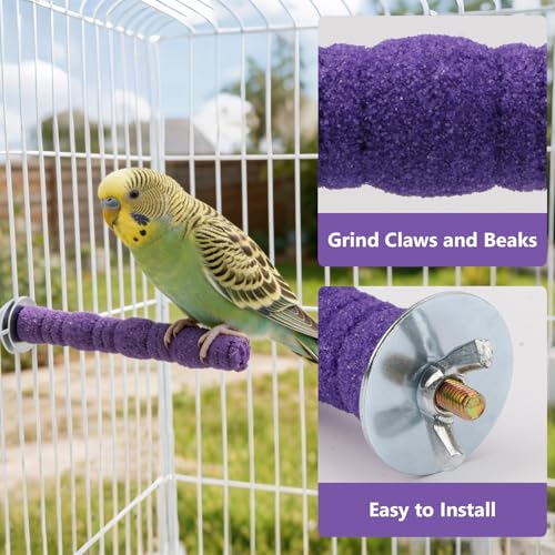 Litewoo Pet Bird Perch Parrot Rough-surfaced Stand Toy Branch Nature Wood Quartz Sand Branches Nail Perch for Small Medium Birds Cockatiel Parakeet Conure Cage Accessories (Purple, 4.3in) - color: Purple, 4.3in