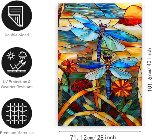 Stained Glass Dragonfly Garden Flag Spring Summer House Flag Fall Floral Decorative Yard Flags for Outside 28x40 Double Sided Large Seasonal Lawn Flags Rustic Outdoor Decor - color: glassdragonfly