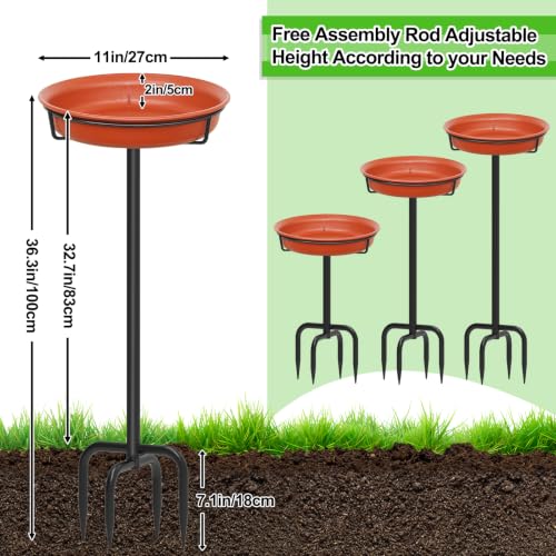 39In Freestanding Birdbaths Bowl Outdoor, Standing Garden Bird Bath Bird Feeder Bowl with Metal Stake, Detachable Decoration Spa Birdfeeder for Garden Patio Yard Lawn, 4 Spiky Feet (B) - color: Brown
