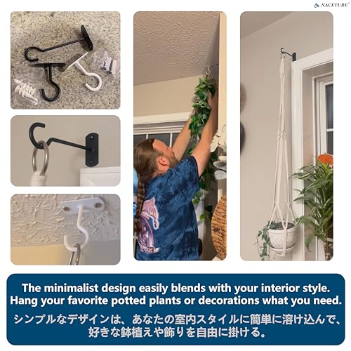 Ceiling Hooks for Hanging Plants - Square Wall Mount Plant Hanger Indoor Hanging Hooks Metal Plant Bracket Iron Lanterns Hangers for Wind Chimes, Planters (Square 5" Black 6 Pack) | Square-style ceiling hooks for hanging plants, baskets, bird feeders, lig