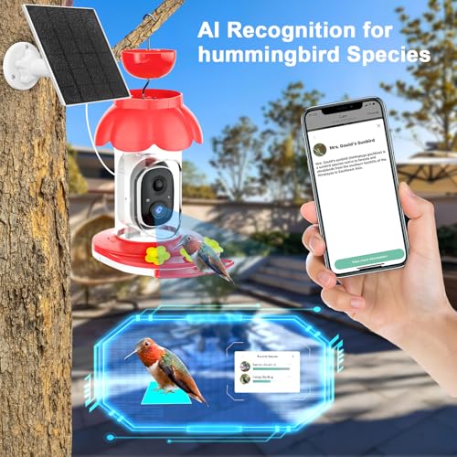 Hummingbird Feeder with Camera, Smart Hummingbird Feeder Camera Solar Powered with AI Identify, Auto Capture Bird Videos & Motion Detection, Ideal Gift for Bird Lovers