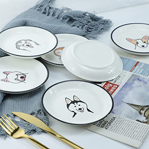 Funny Dogs Head and Butt Pattern Ceramic Sauce Dishes, Seasoning Dishes, Sushi Soy Dipping Bowls, Appetizer Plates, Dessert Plates, Little Cat Bird Feeding Bowls, Set of 6-Dogs-5 Inch - color: Dogs, size: 5 Inch