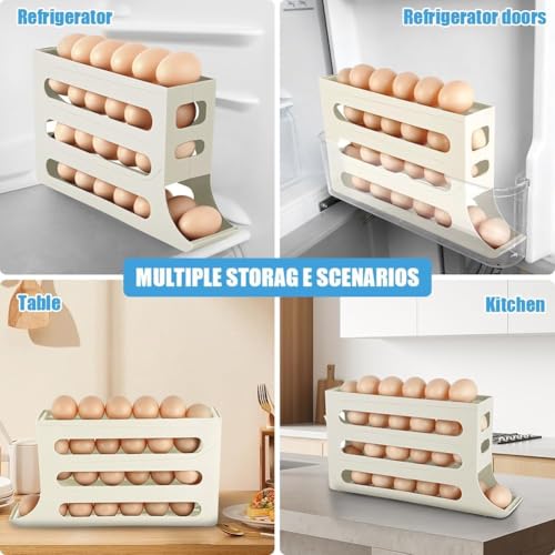 4 Tiers Egg Holder for Fridge Automatic Rolling Egg Dispenser 30 Eggs Storage Rack FIFO Egg Holder for Refrigerator Space-Saving Large Capacity Egg Roller Container Slim Gravity Egg Organizer - color: YELLOW