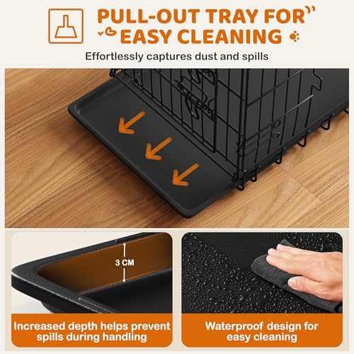 Yaheetech 30inch Double Door Dog Crate w/Divider, Collapsible Metal Kennel | Heavy-duty Sturdy Metal Frame, Easy Assemble, Fold Up for Travel, Removable Tray, Ideal for Puppies, Small to Medium Dogs - size: 30" L