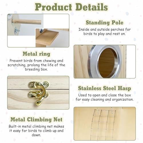 kathson Bird Nesting Box Wooden Parakeet Nesting Box Parrots Breeding Mating House Wood Bird Aviary Budgie Cage Accessories for Cockatiel Finch Lovebirds Conure