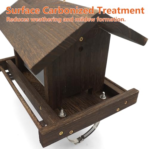 Wooden Bird Feeder Large Capacity Wood Birdfeeder for Feeding Outside Garden Wild Finches Robin Sparrow Blue Jay Chickadees