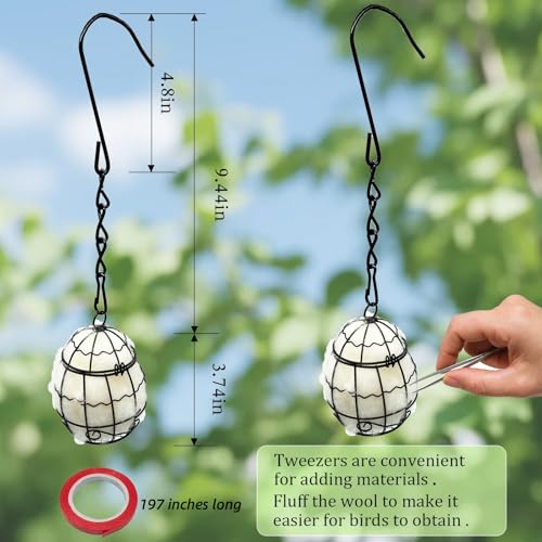 Bird Nesting Material Holder Hummingbird Nesters Natural Wool for Wild Birds Nesting Station Bird Watching Gifts for Patio Garden Outdoor