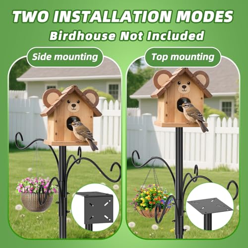 Upgraded Heavy Duty Bird Feeder Pole, 92 Inch Squirrel Proof Adjustable Bird Feeding Station,1 Inch Dia Bird House Pole, 4 Shepherd Hooks for Feeder Stand, Includes Water Bowl & Mesh Tray - size: 92inch