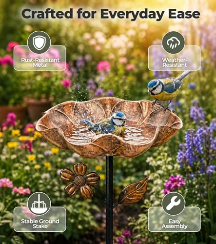 2PCS 11” Dia Metal Bird Bath for Outside | Freestanding Bird Bath Bowl, Upgraded 5 Pronged Base Birdbaths for Outdoors, Standing Bird Feeder Garden Yard Lawn Decor