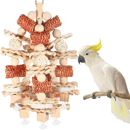 Bird Toys - Natural Corn Cob and Loofah Slices for Large Parrots, Like African Grey, Macaws, Cockatoos and Amazon Parrot - Wooden - color: Wooden