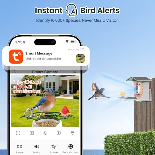 TECKNET Smart Bird Feeder with Camera, 2K UHD Video, AI Bird Species Identification, Instant Arrival Alerts, Solar Powered, Waterproof Birdhouse Camera, Gift for BirdLovers, Family, Green