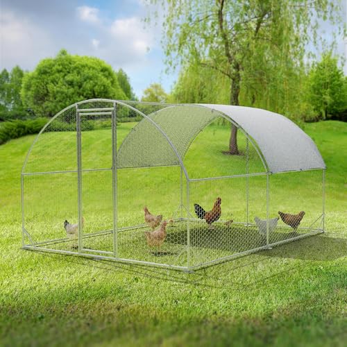 Large Metal Chicken Coop,Outdoor Chicken Coop Run with Water-Resident and Anti-UV Cover,Dome Roof Walk-in Poultry Cage Duck Rabbit House for Outside,Backyard and Farm, 13'Lx9'Wx6.5'H - color: Dome Roof, size: 156.0"L x 108.0"W x 78.0"H