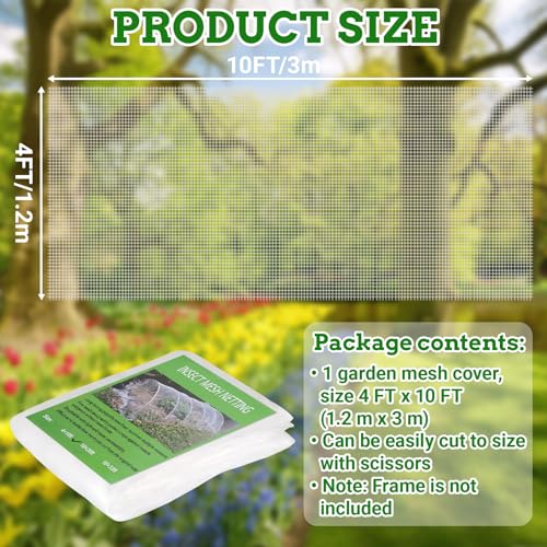 Ultra Fine 4'x10' Garden Netting,Pest Barrier & Bird Netting, Plant Mesh Net Row Cover for Garden,Greenhouse,Patio,Raised Beds, Protecting Vegetables, Flowers, Trees - size: 4'X10'
