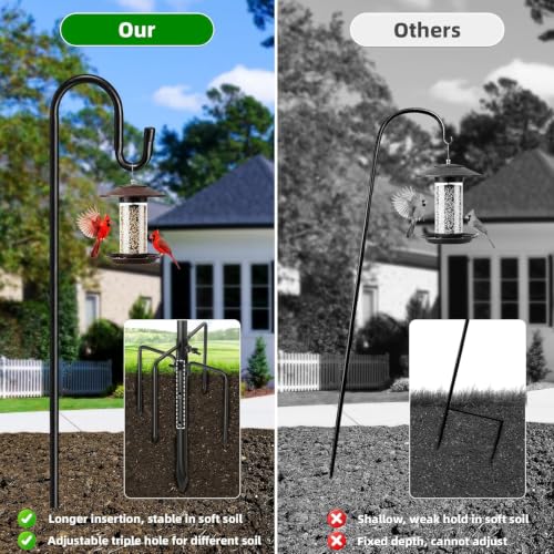 COCONUT 62" Shepherds Hooks for Outdoor, Bird Feeder Pole with 5 Prong Base, Adjustable Height Shepherds Hook for Hummingbird Feeder, Bird Feeder, Lightweight Plant, Wind Chimes, Lanterns (2 Pack) - color: Black, size: 62inch - 2 Pack