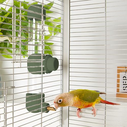 7.4 Fl Oz No Mess Bird Water Dispenser, Automatic Parrot Water Feeder with Spring Valve, Clear Cage Water Drinker for Parakeets Cockatiels Budgies Finch Lovebirds & Canary (Green, 7.4 fl oz (220ml)) | Leak-proof bird waterer For parrots, cockatiels budgie