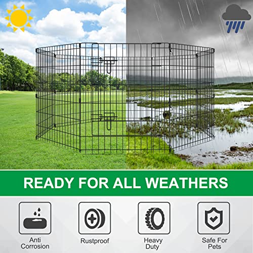 Artmalle Dog Playpen 30 Inch, 8-Panel Rustproof Foldable Fence with Door | Rustproof 8-panel metal playpen with door folds flat, sets up tool-free, and forms multiple shapes indoors or outdoors. - style: 24'' x 30'' x 8PCS
