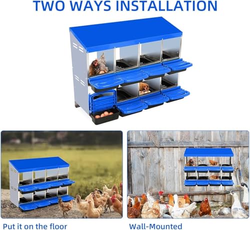 8-Hole Chicken Nesting Box with Removable Lid, Metal Chicken Coops with Roll Away Design/Easy Egg Collection/Ventilation Holes, for Chickens Coops, Duck and Hens - color: Blue, size: 8 holes without legs
