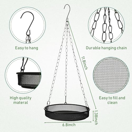 4 Pieces Hanging Bird Feeder Tray Platform Metal Mesh Feeder Seed Platform for Bird Feeding Outside Outdoors Wild House Hanging for Attracting Birds, Black(Round) - style: Round