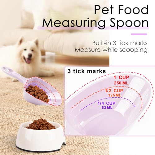 Melamine Pet Food Measuring Scoop, 1 Cup 1/2 Cup 1/4 Cup with Clear Measurement Lines for Dog, Cat, Bird, and Rabbit, Durable, Ergonomic Handle, Dishwasher safe-Purple - color: Purple