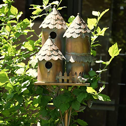 Large Copper Colored Multi-Birdhouse Stakes, Room for 4 Bird Families in Each ASIN: B09QHC67VL (Cylinders with Fence) - style: Cylinder Homes with Fence