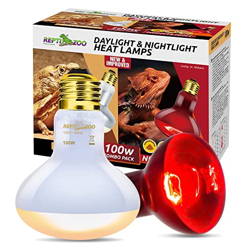 REPTI ZOO 100W Reptile Heat Lamp Bulbs Combo, Upgraded 2 Pack Day & Night Basking Spot Light, UVA Daylight Heating Lamp & Infrared Heat Lamp for Reptiles & Amphibians - style: Style 2