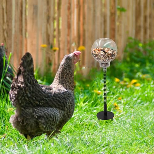 Chicken Enrichment Toys with Spring and Ground Stake, 4 Peck Treat Dispenser, Chicken Feeder for Coop, Coop Accessories for Hens, Geese, Ducks, Turkeys, Other Poultry - size: 4 Pack