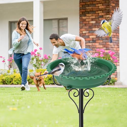 Bird Bath for Outside,12" Plastic Removable Bowl,Green | Heavy Duty Metal 5 Prongs Base,Easy CLean,Weather-Resistant,Rust-Proof,40" Freestanding Birdbath for Garden Patio Yard Lawn - color: Green-Freestanding