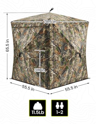 TIDEWE Hunting Blind for Deer, 270° See Through Ground Blind | Pop Up Design, Camo Hunting Tent, Silent Sliding Windows, Brush Loops, Metal Hub, Carry Bag Included
