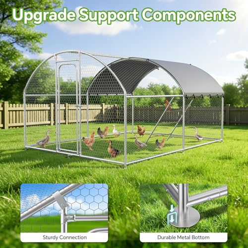 10 x 13.2 x 6.4 FT Metal Chicken Coop, Chicken Run with Cover | Walk-in Metal Chicken Coop, Side Hardware Cloth, Waterproof Cover, Roosting Perch, reinforced frame, Backyard & Farm Use - size: 157.5"L x 119.0"W x 77.3"H