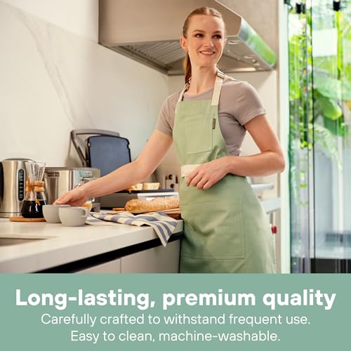 Chef Aprons for Women with Pockets, Adjustable Bib Aprons for Cooking - color: Sage Green