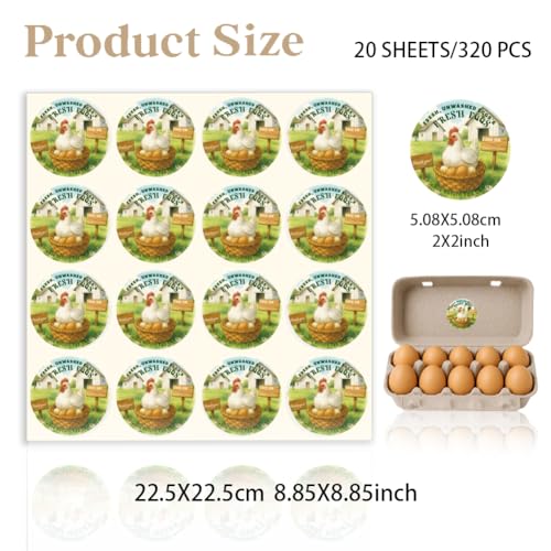 320 Pcs Chicken Egg Carton Labels, 2 Inch Round Colorful Farmhouse Chicken Eggs Handling Stickers Fresh Eggs Packaging Sticker for Box Container Carton Farm Supplies - color: Country Style