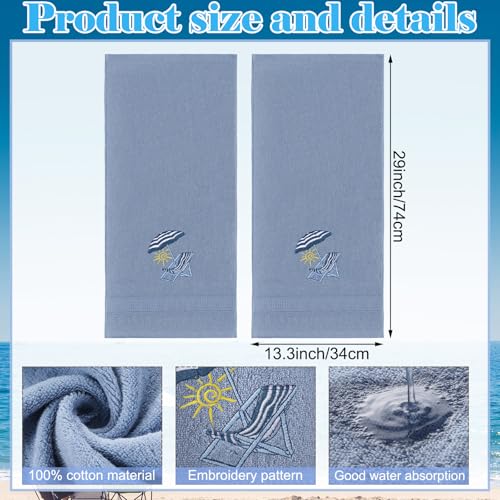 SmoothNovelty 2 Pcs Beach Chair Hand Towels for Bathroom Decor 14x29 Inch | Embroidered Bathroom Hand Towels, 100% Cotton, Soft Absorbent, Summer Beach Coastal Theme Bathroom Kitchen Decor - style: Classic Beach Chair