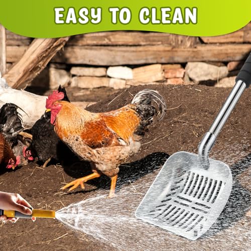 Willinglong 48 Inch Metal Chicken Coop Pooper Scooper (16 to 48 Inch) Long Handle Scooper with Detachable Stainless Steel Long Handle Gloves Accessory for Cleaning Chicken Coop(Silver)