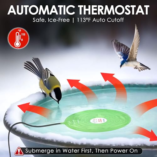 Dreyoo 60W Bird Bath Heater, Submersible De Icer for Outdoor Winter Use, Thermostatic Control, IP65 Waterproof, Chicken Water Heater for Birds, Poultry, Livestock, Wildlife Drinking (2 Pack)