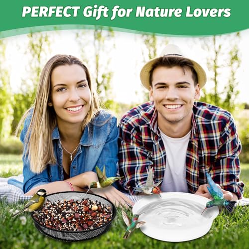 4 Pcs 7 Inch Metal Round Bird Feeder Tray and Plastic Bird Bath Bowl, Wild Birds Seed Tray Bath Water Bowl Outdoor Accessory for Humming Feeder Station (4)