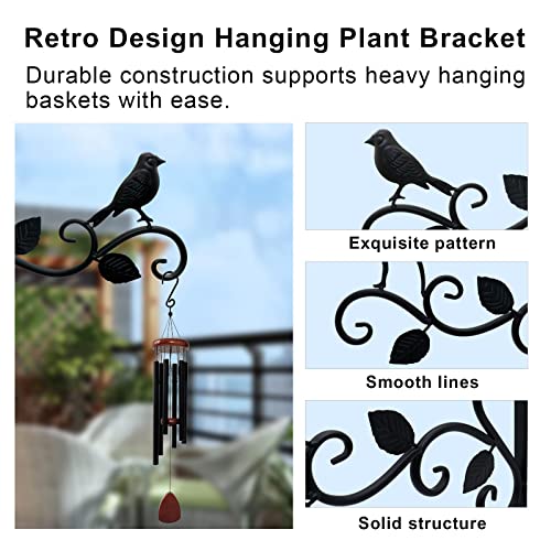 JIALAI HOME Hanging Plants Bracket 12" Bird Planter Outdoor Hooks Hangers for Flower Baskets Pot Bird Feeder Wind Chimes Lanterns Patio Garden Outdoor Indoor Metal Black, 2 Pack - style: Bird