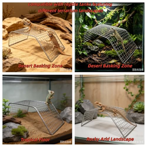 Stainless Steel Reptile Climbing Net – Basking Platform for Bearded Dragon, Leopard Gecko, Blue-Tongued Skink, Turtle – Durable Basking Rock & Ramp for Tank Accessories, Reptile Bed for Sunbathing