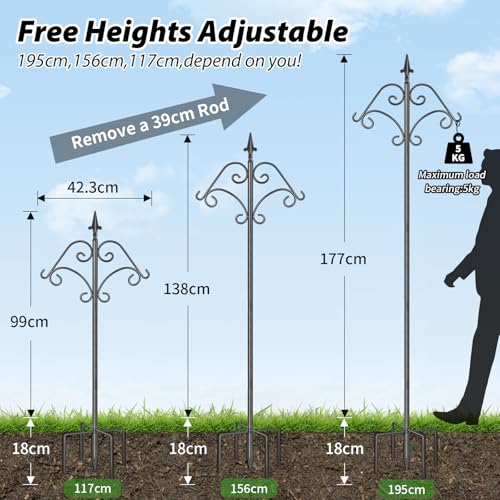 Bird Feeder Pole,Shepherds Hooks for Outdoors Heavy Duty,195cm Tall Hummingbird Feeder Stand Squirrel Proof,Bird House Pole and Hangers Feeding Station for Garden Wilds,1 Pack - size: 195cm -1 Pack