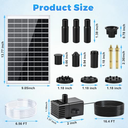 15W Solar Fountain Pump Kit with 6 Nozzles & 6.56FT DIY Tubing | 2026 Upgraded Solar Powered Water Fountain with 16.4FT Extra-Long Cable for Bird Bath, Pond & Outdoor Water Features - color: 15w Solar Fountain