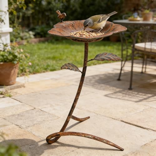 Vintage Metal Flower Bird Bath for Outside Rustic Freestanding Birdbaths for Outdoors 23.6 in Distressed Pedestal Birds Feeder Iron Bowl Bird Bath Stand for Garden Yard Patio Decor