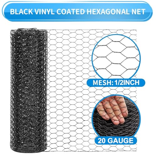 1/2 Inch Black Wire Mesh Roll - 12'' x 50' Chicken Wire Fence, 20 Gauge Hardware Cloth Poultry Netting for Garden/Animal Barrier/Rabbit/Floral/Chicken Coop/DIY Projects - size: 1/2inch-12inch×50ft