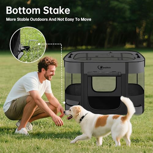 Siedihit 31" Dog Playpen,Cat Puppy Pen, Pet Portable Crate Indoor Outdoor | Durable Travel Camping Use,Foldable Dog Kennel Tent Cage for Rabbit Small Animals with Carrying Case(Dark Grey, Medium) - color: Dark Grey, size: Medium