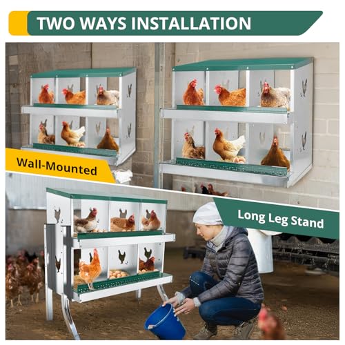 6 Compartment Chicken Nesting Box Chickens Hens Ducks Egg Metal Coop | Protect Eggs Under Lid; Support Poultry Nesting; Slide Tray For Cleaning; Improve Nest Cleanliness; Metal Chicken Run - color: Green