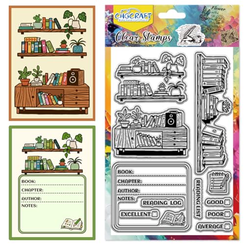 CHGCRAFT Bookshelf Clear Stamps Reading Plan Form Transparent Stamps Books Silicone Clear Stamp Seals for DIY Scrapbooking Photo Album Decoration, 4.3×6.3 inch - style: Bookshelf
