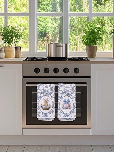 Blue and White Chinoiserie Easter Egg Bunny Kitchen Towels Set of 2 - Farmhouse Spring Easter Rabbit Hand Towels for Kids Girls Bathroom, Vintage Blue Floral Dish Tea Towel Dishcloth616 - color: Hcolor004