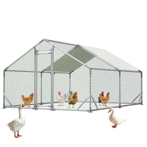 Metal Chicken Coop 13×10×6.56FT,Chicken Run Pen with Spire Roof,Water-Proof and UV-Proof Cover,Secure Mesh Walk-in Hens Fence with Lockable Door,Poultry Cage for Small Animal Like Hens,Ducks,Rabbits - size: 156.0"L x 79.0"W x 79.0"H