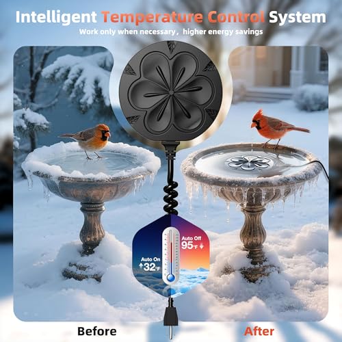 Bird Bath Heater for Outdoors in Winter, 110W Birdbath Water Heater Full-Covered Aluminum, Bird Bath Deicer Pond Deicer with Thermostatically Control, Chicken Water Heater, 4.92 Ft Power Cord (Black) - color: Black