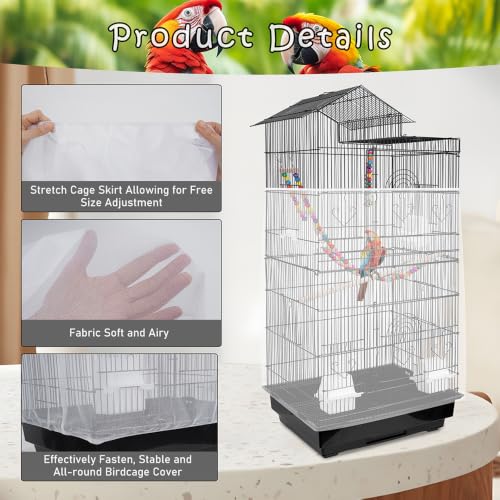 Bird Cage Seed Catcher – Stretchy Mesh Skirt for Parrot Cages, White | Fits most bird cages, stops seed scatter. Breathable, lightweight, reusable. Easy install, washable. Keeps floor clean.