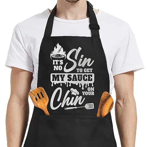 SANDJEST Funny Mens Aprons with Pockets for BBQ Grilling Cooking Grandpa Husband Apron for Birthday Christmas Father's Day - color: Cooking Lover 3