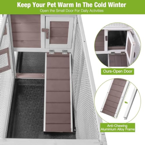 GUTINNEEN Rabbit Hutch with Chew-Resistant Ramp Indoor Bunny Cage Outdoor Guinea Pig Cage with Wheels and Leakproof Tray - size: 62.0"L x 22.6"W x 33.5"H